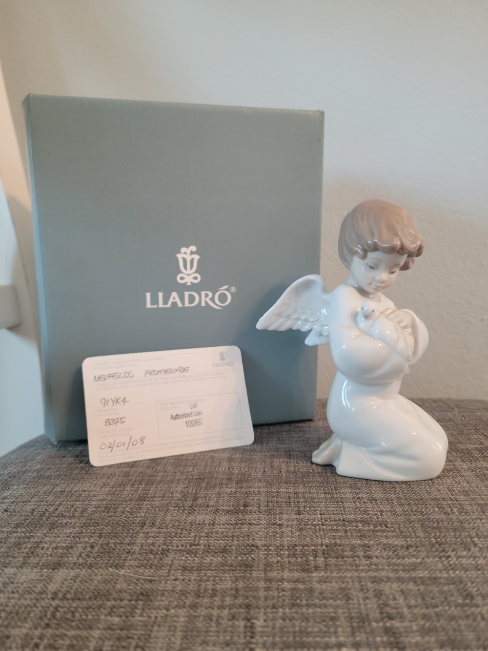 LLADRÓ White and Light Brown Porcelain Angel Figurine